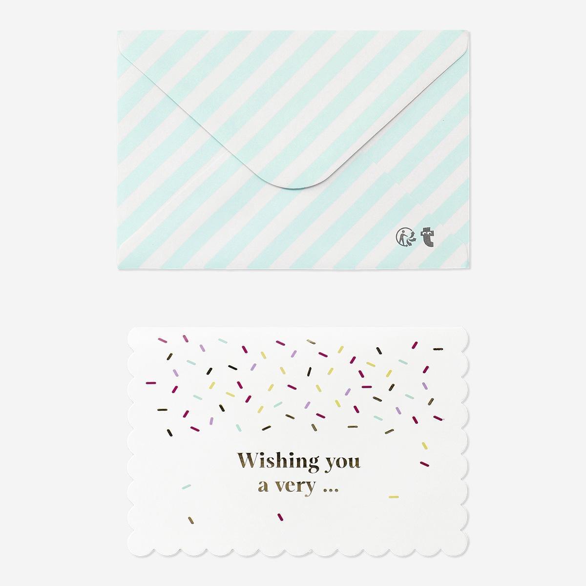 Multicolour birthday cake pop-up card with envelope