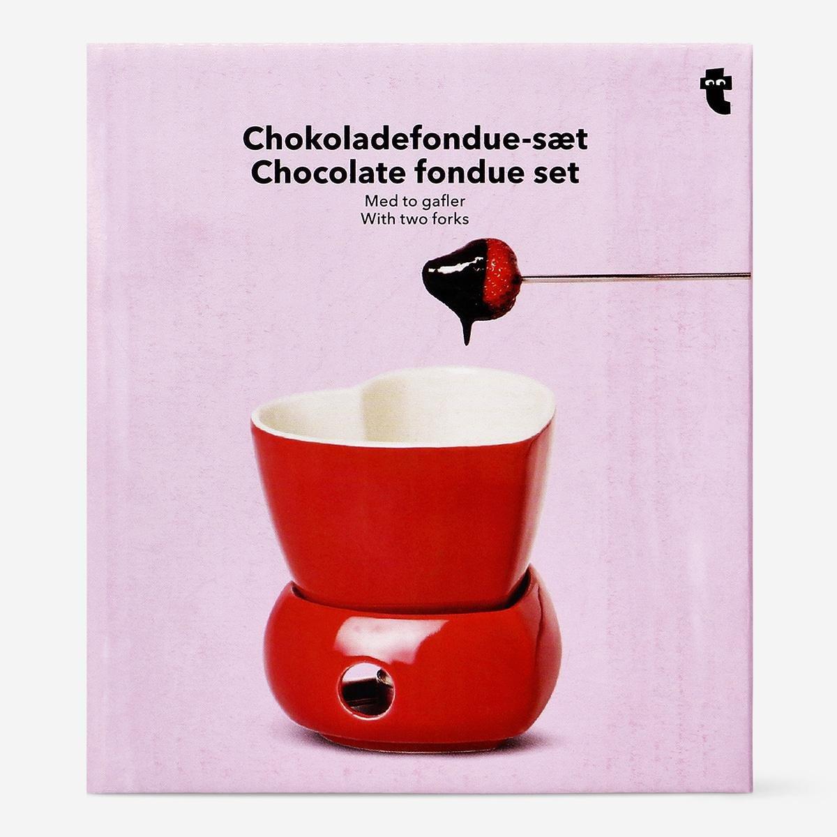 Red chocolate fondue set with 2 forks