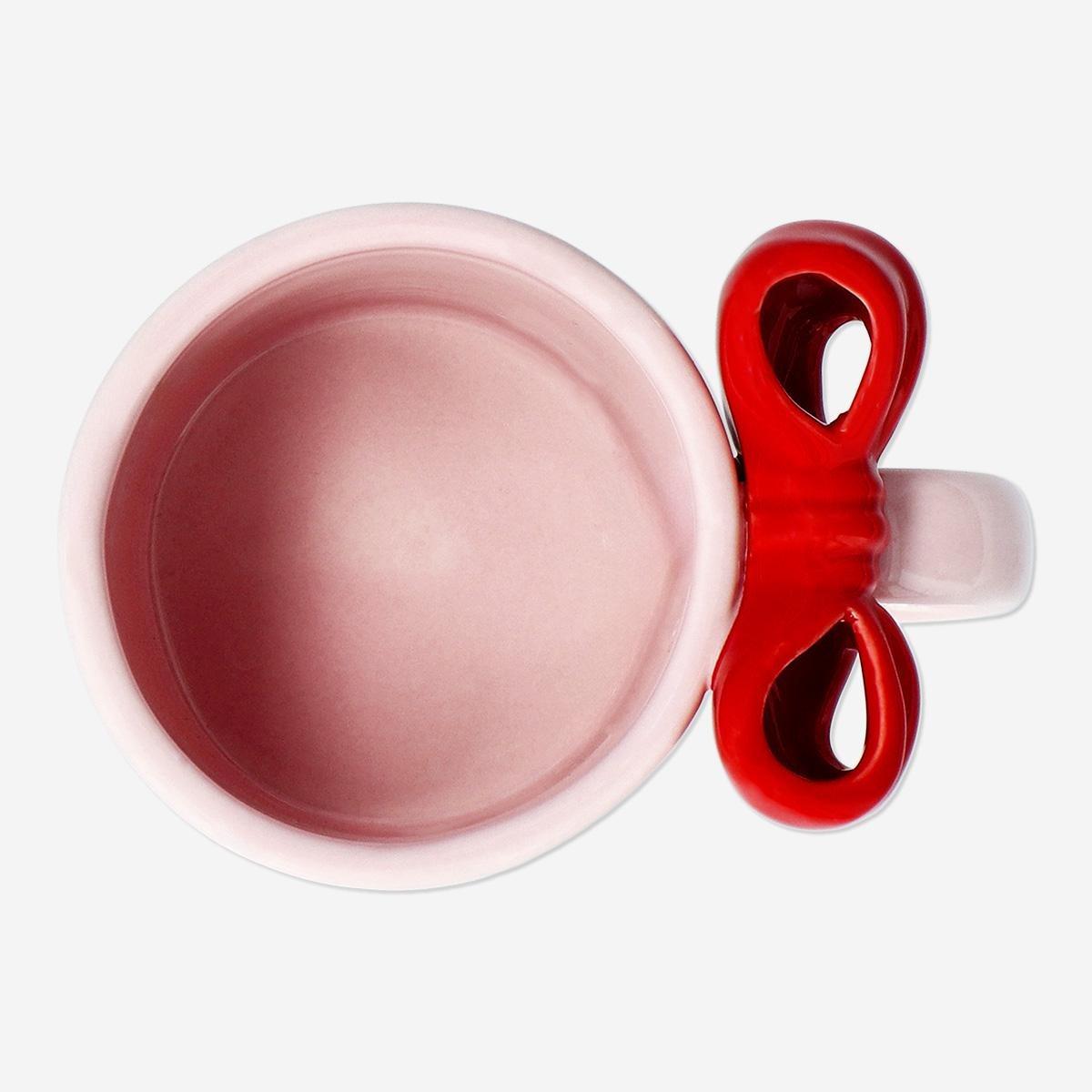 Pink mug with embossed red bow - 300 ml