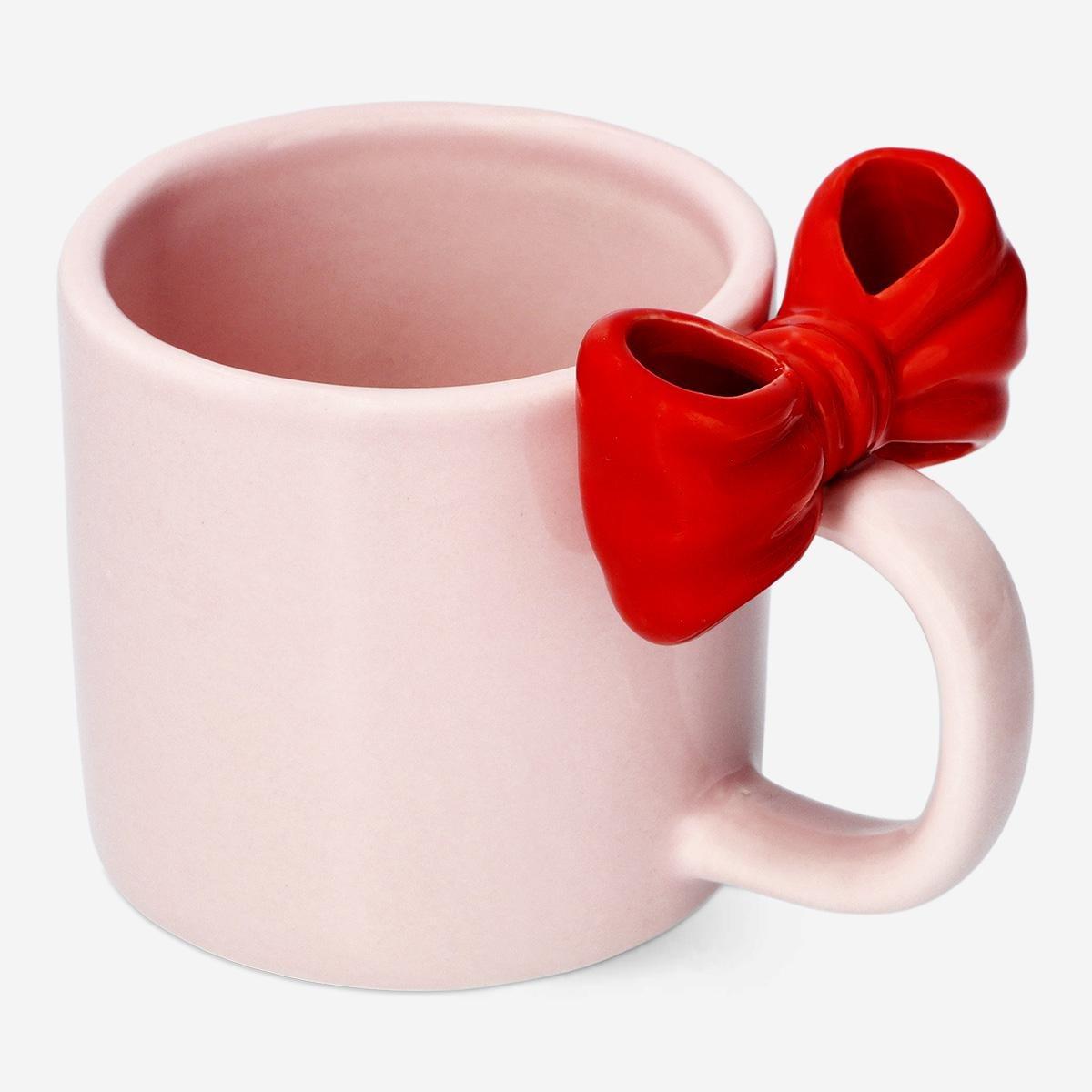 Pink mug with embossed red bow - 300 ml