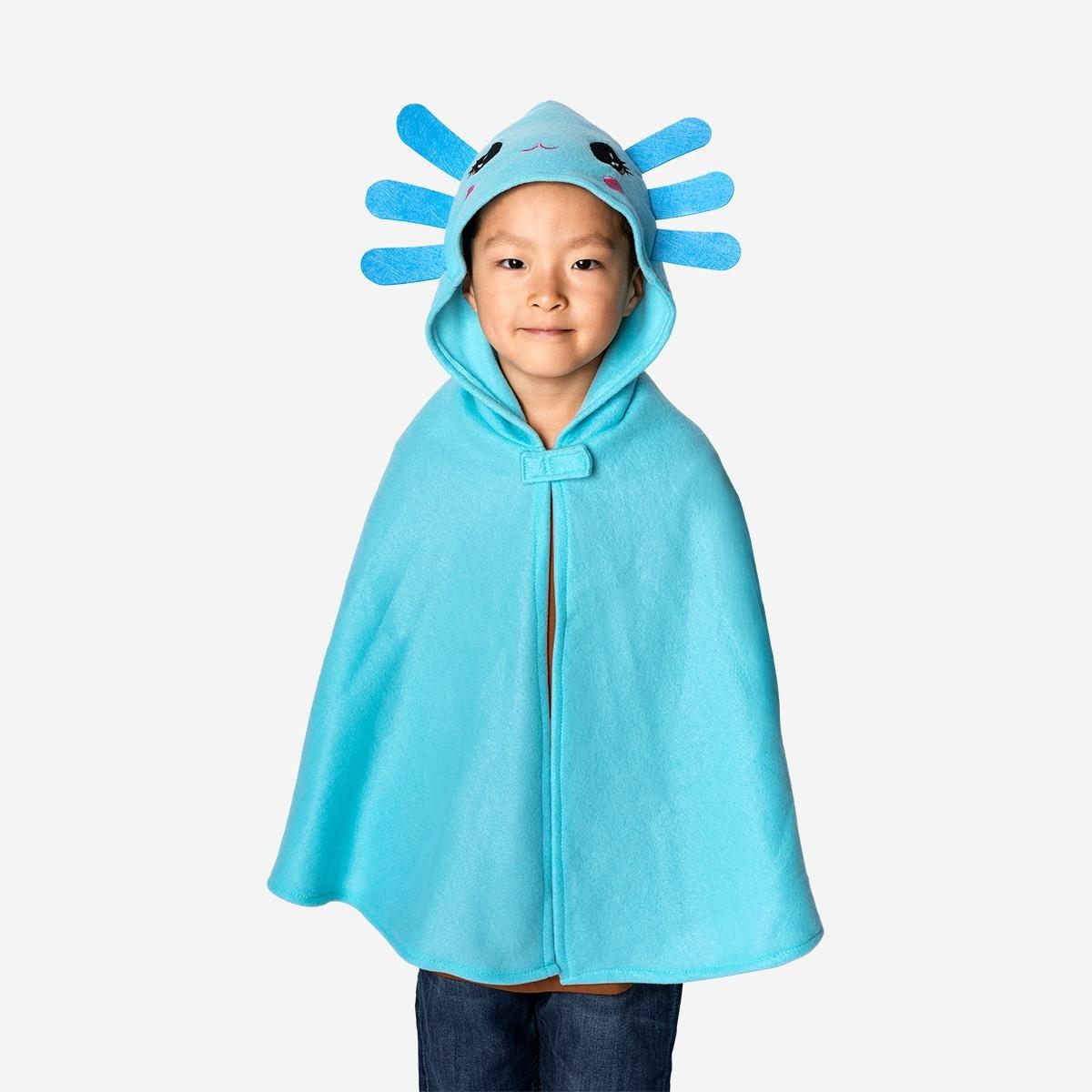 Blue axolotl cape costume for kids - one size