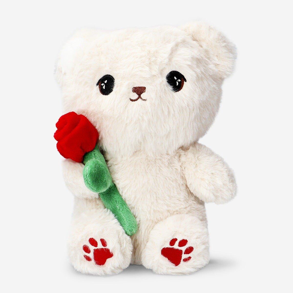 White Teddy Bear With Rose