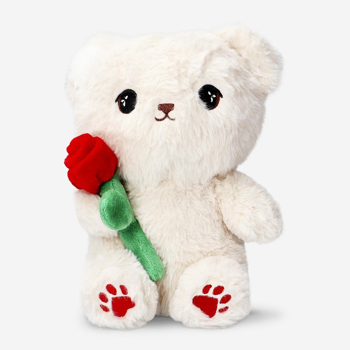 White Teddy Bear With Rose