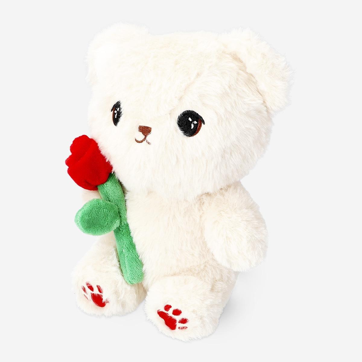 White Teddy Bear With Rose