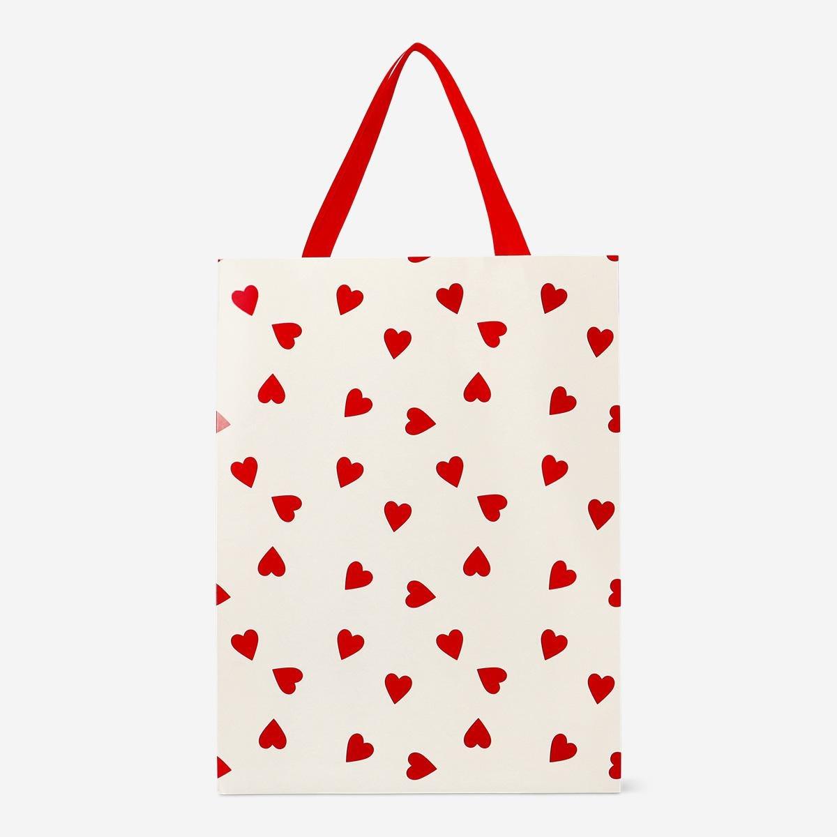 Multicolour gift bag with red hearts