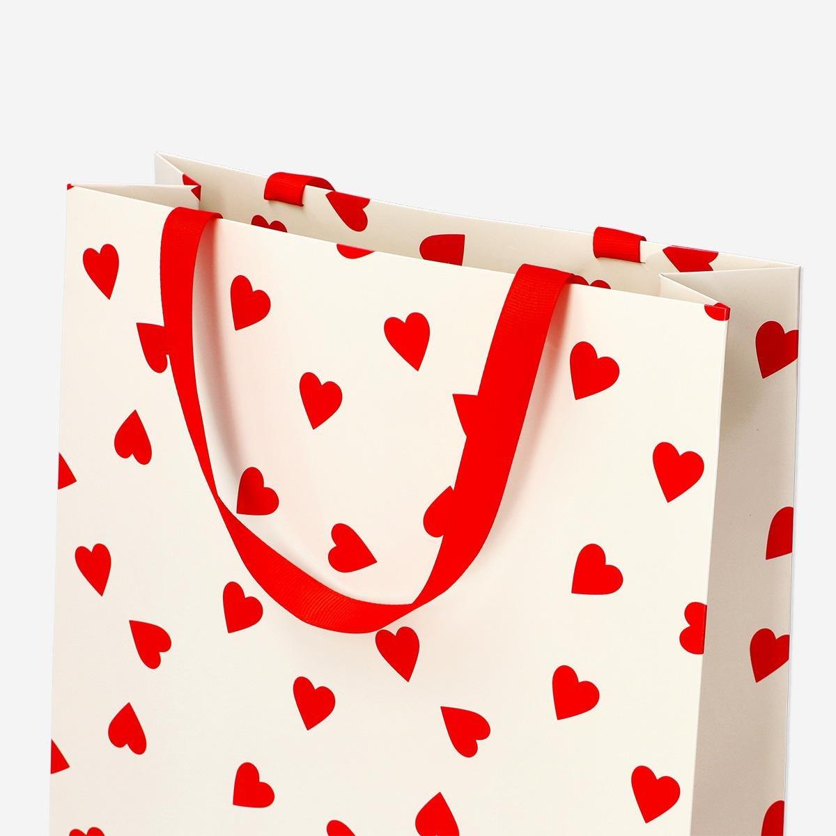 Multicolour gift bag with red hearts