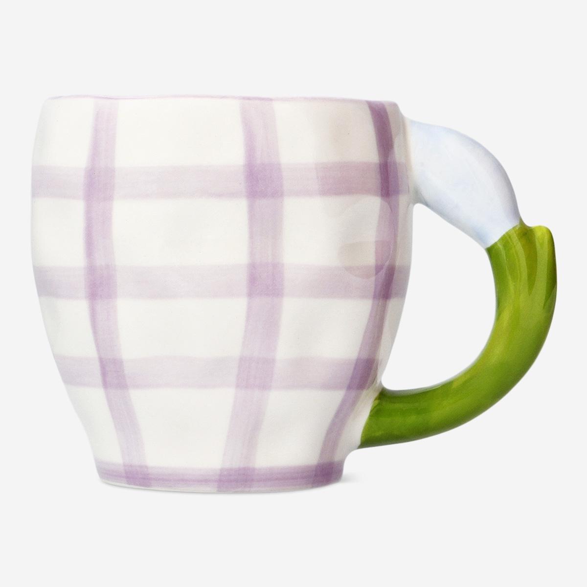Multicolour mug with flower handle and checks - 450 ml