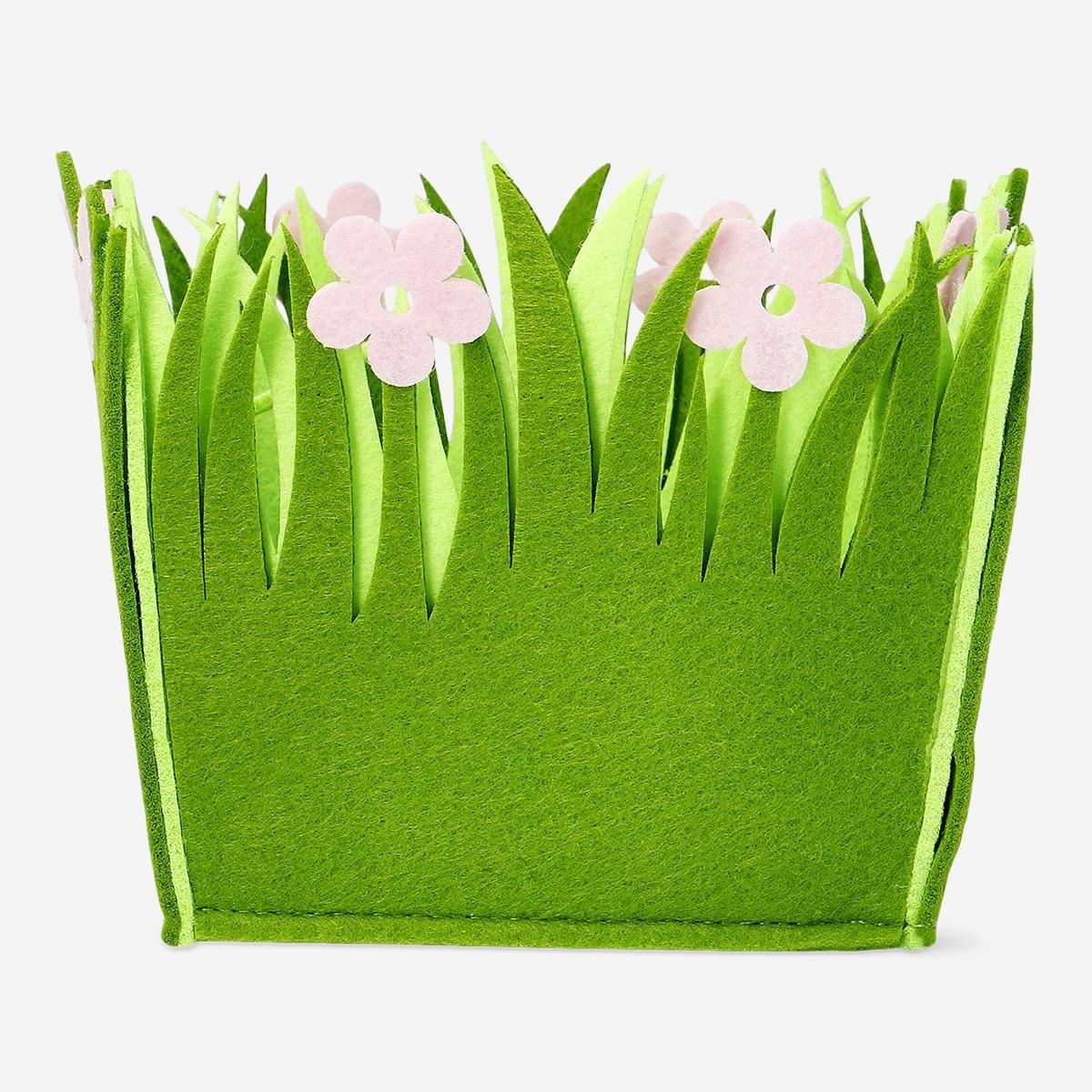 Multicolour Flowers Decorative Felt Basket - Large
