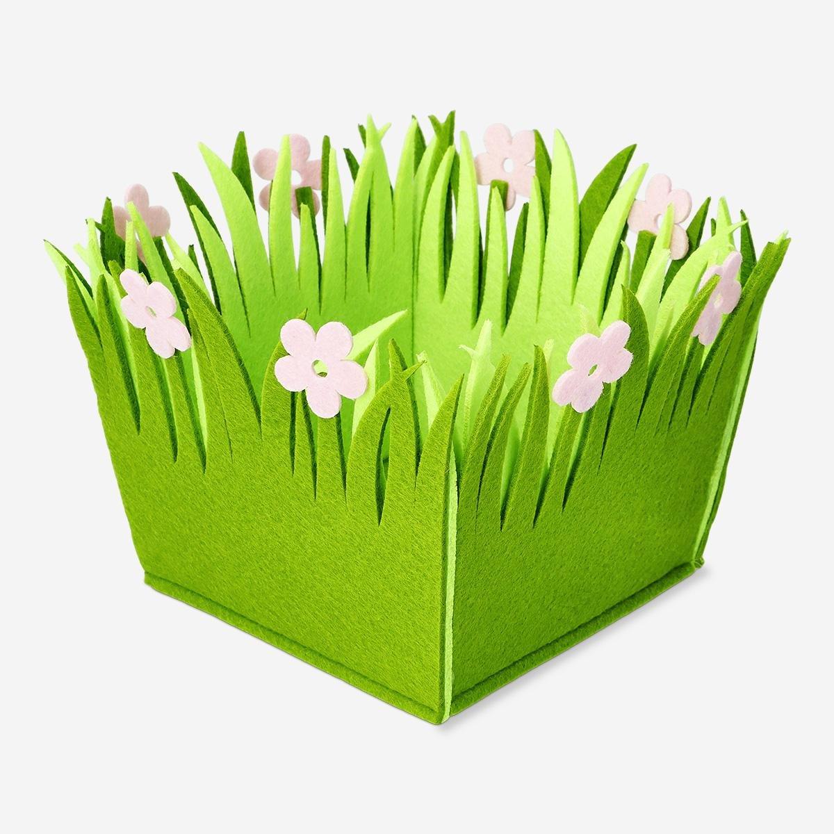 Multicolour Flowers Decorative Felt Basket - Large
