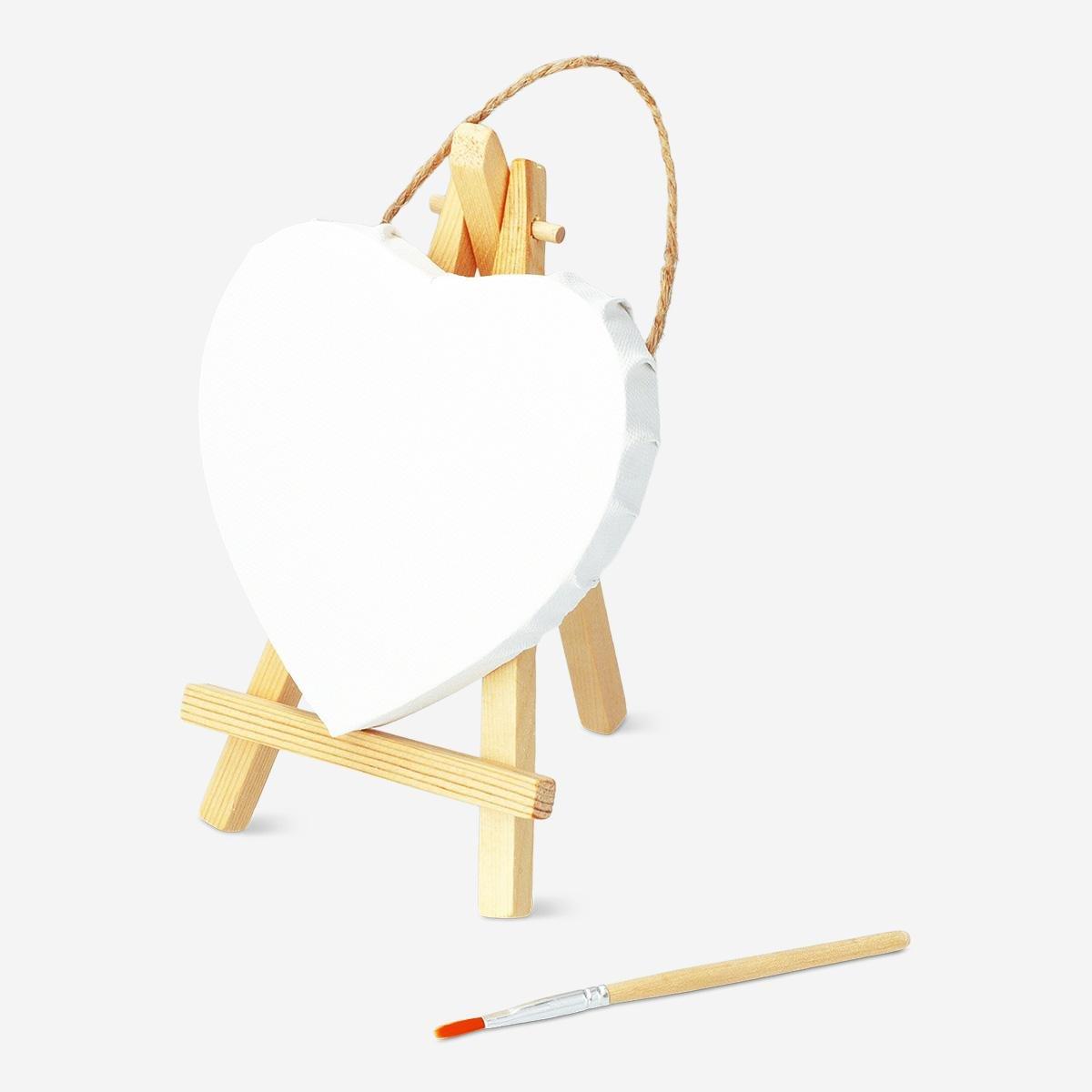 Multicolour mini heart shaped canvas with easle