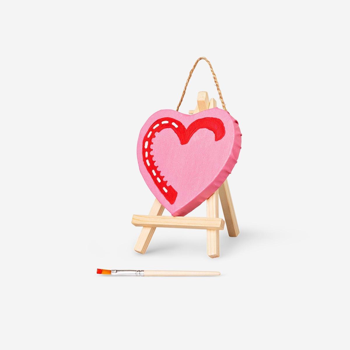 Multicolour mini heart shaped canvas with easle