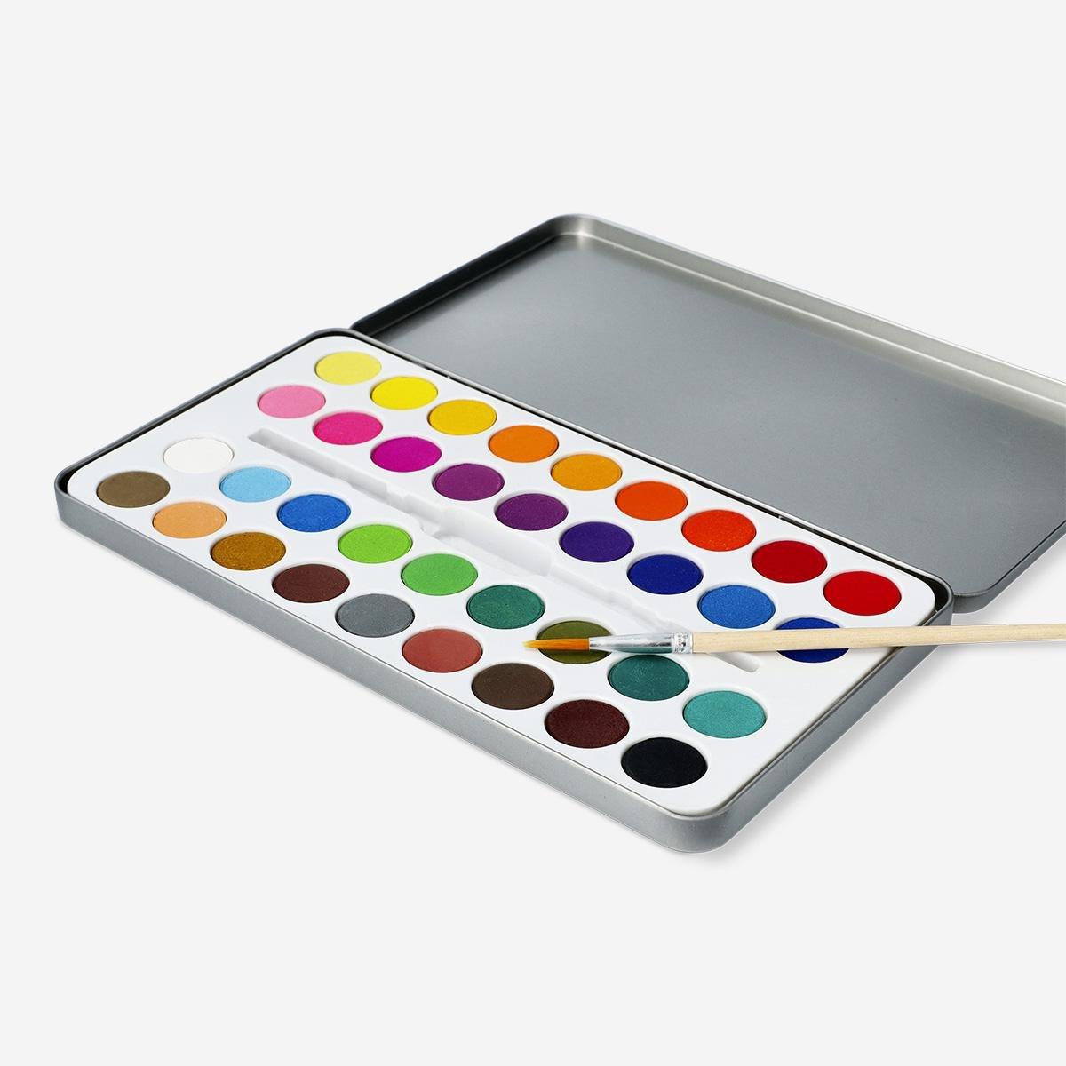 Multicolour watercolours with brush - 36 colours