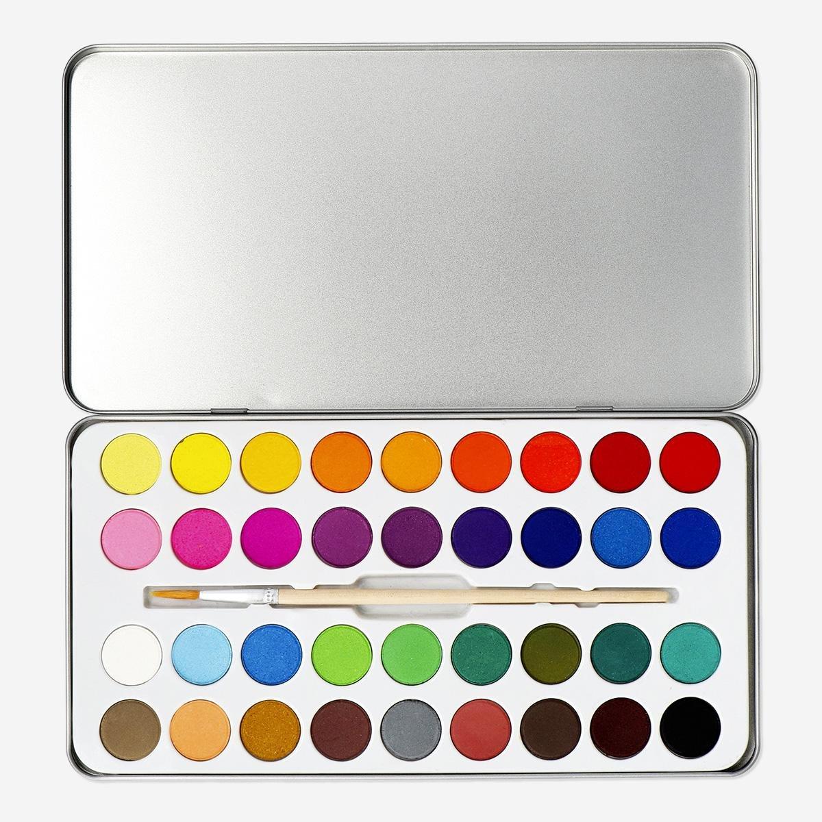 Multicolour watercolours with brush - 36 colours
