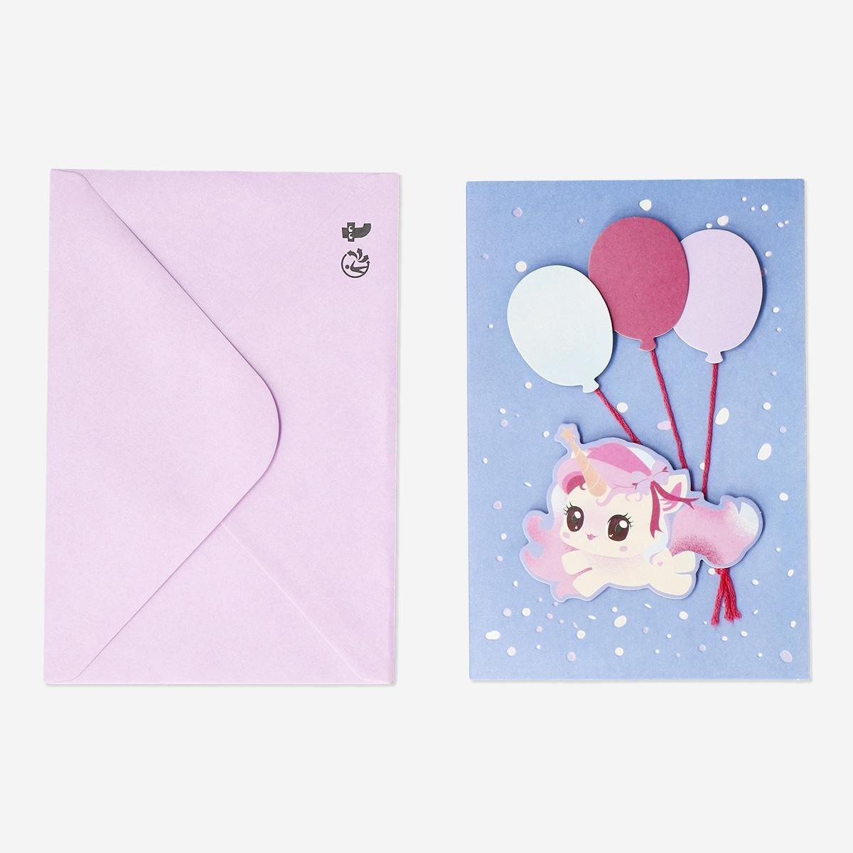 Multicolour Unicorn With Ballons Card