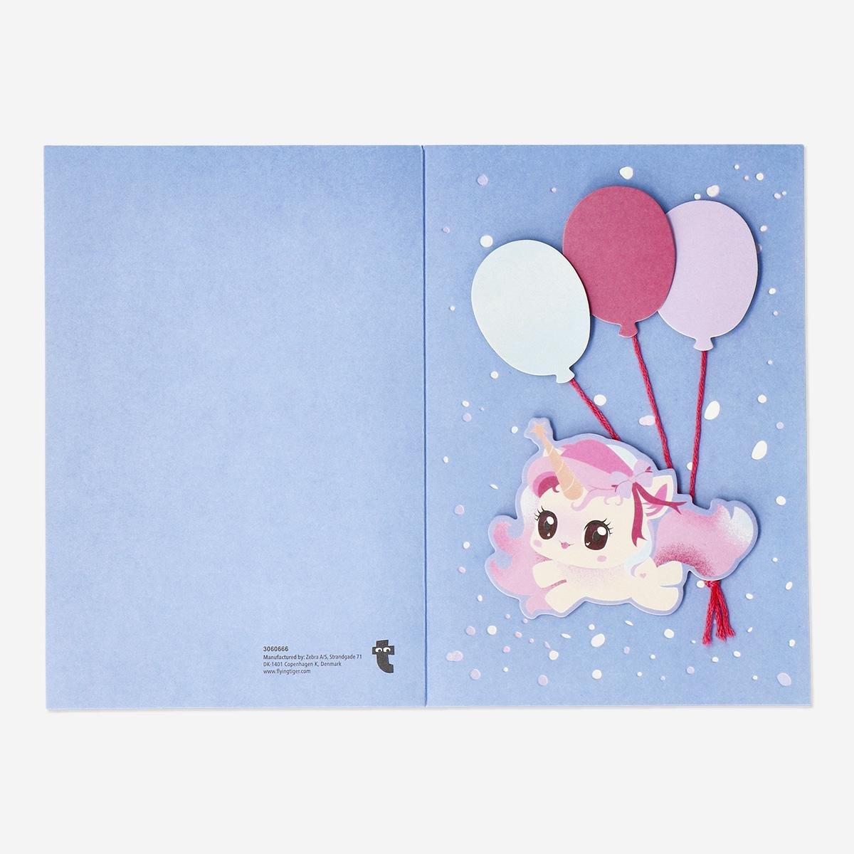 Multicolour Unicorn With Ballons Card