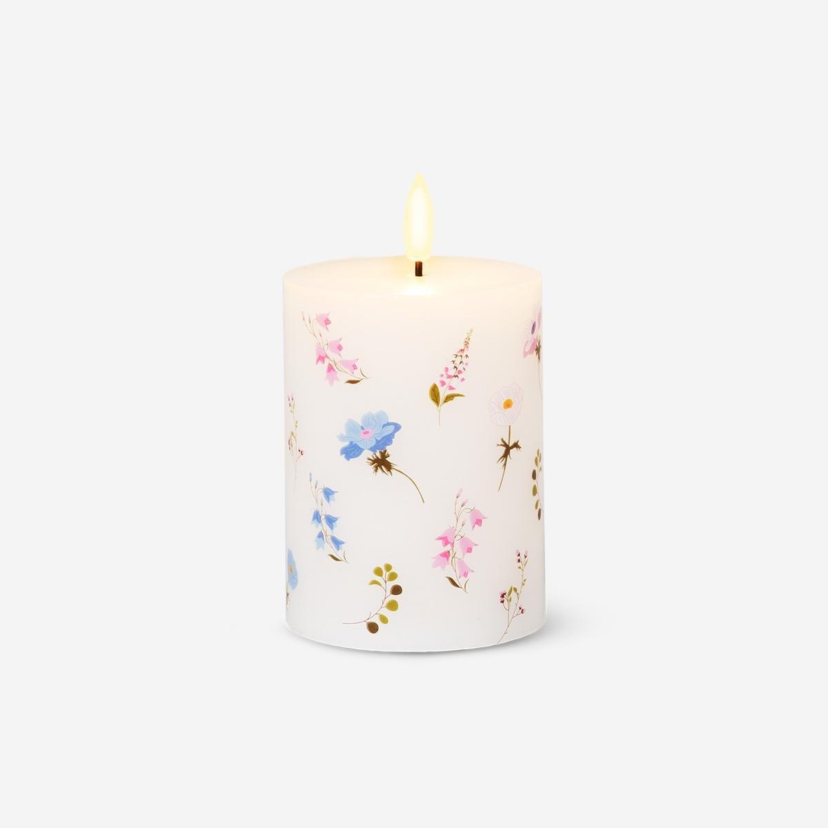 Multicolour Flower Print Led Pillar Candle - 10 Cm