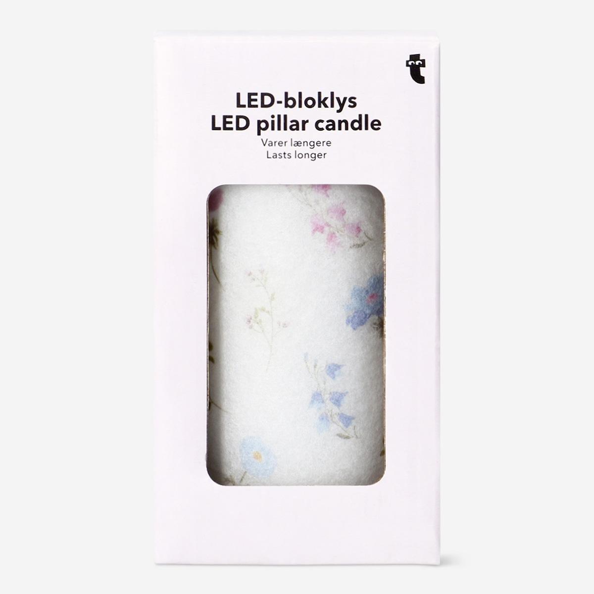 Multicolour Flower Print Led Pillar Candle - 10 Cm