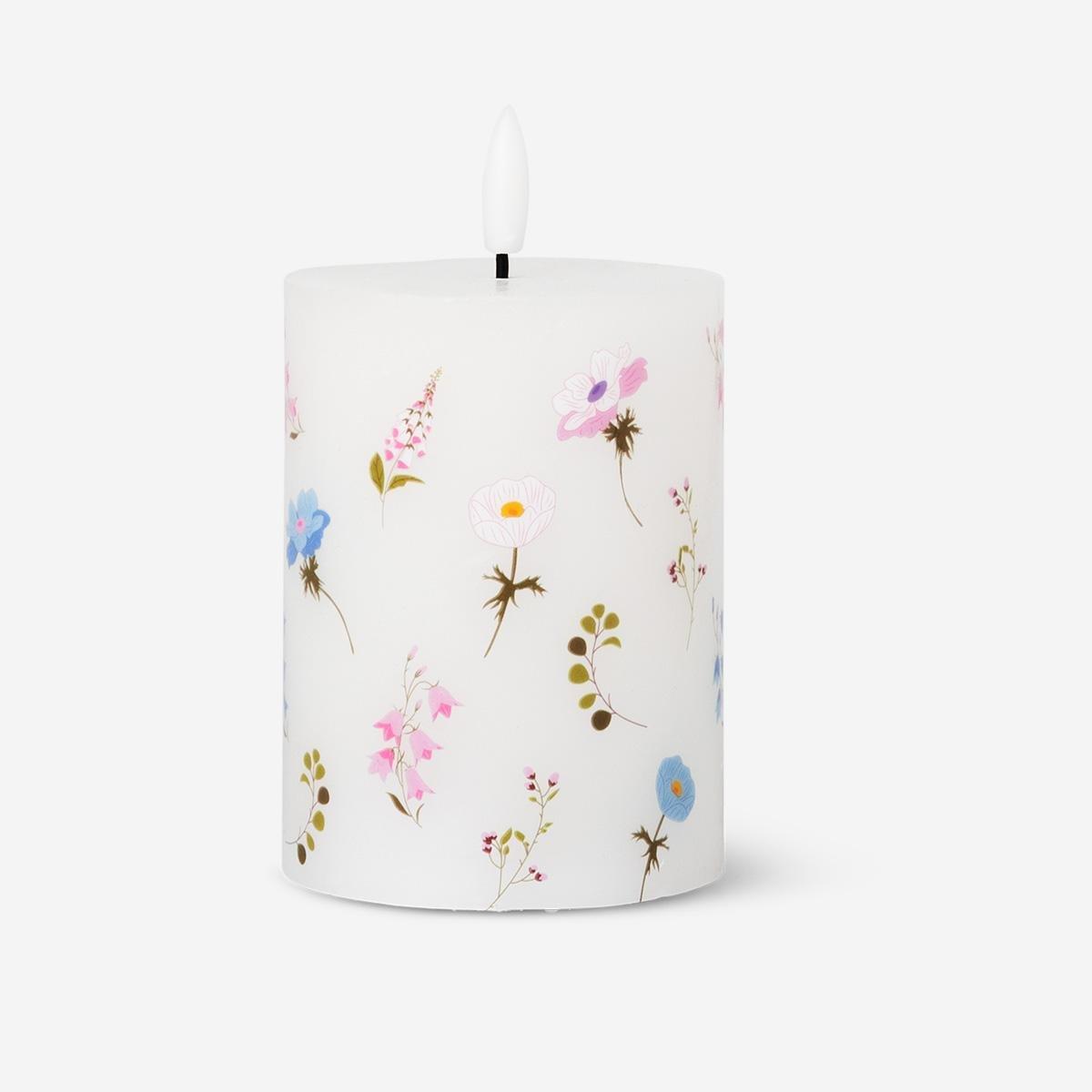 Multicolour Flower Print Led Pillar Candle - 10 Cm