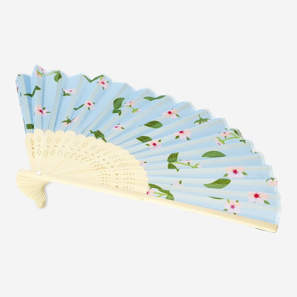 Blue Cherry Blossoms Foldable Bamboo Fan