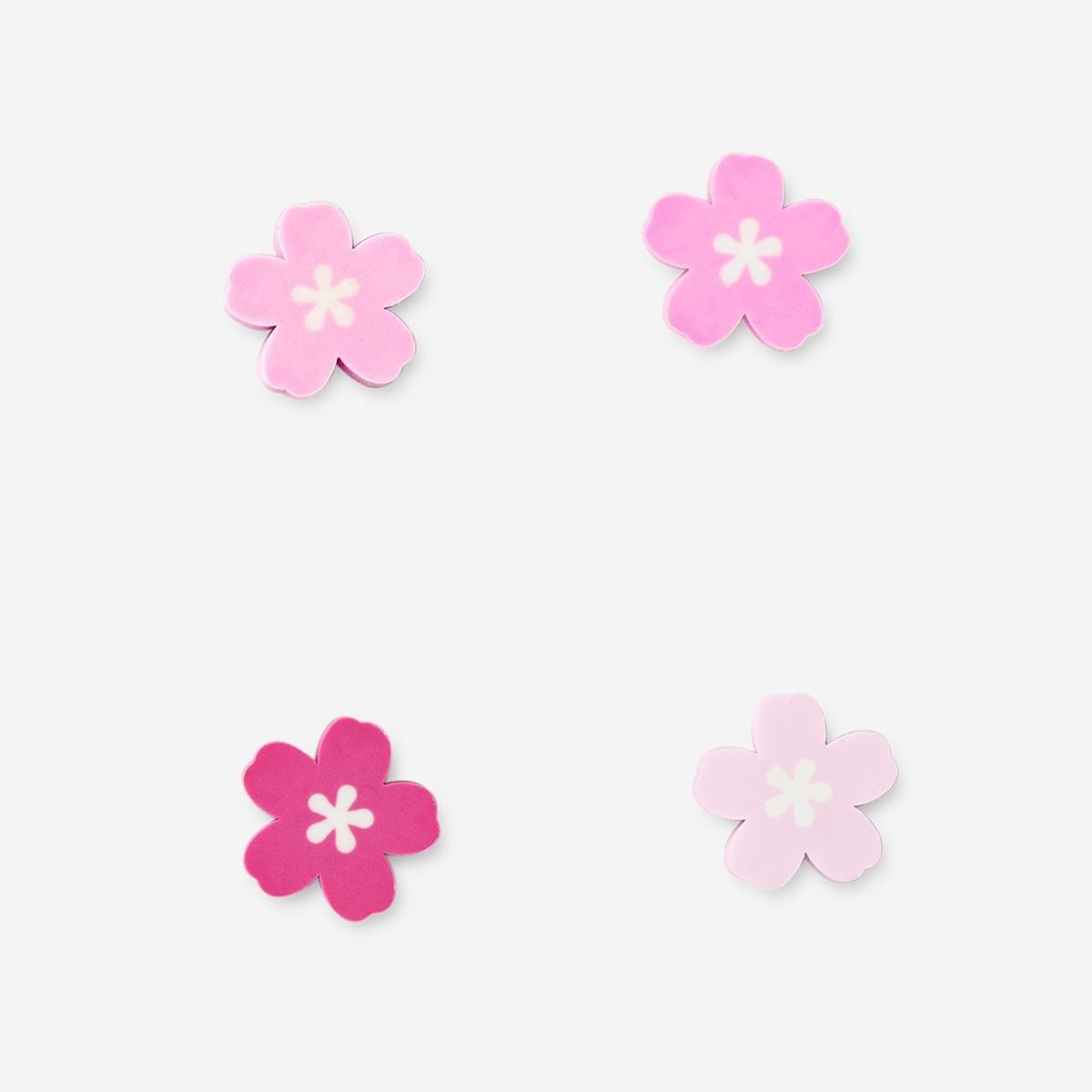 Pink Cherry Blossom Erasers - 4 Pcs
