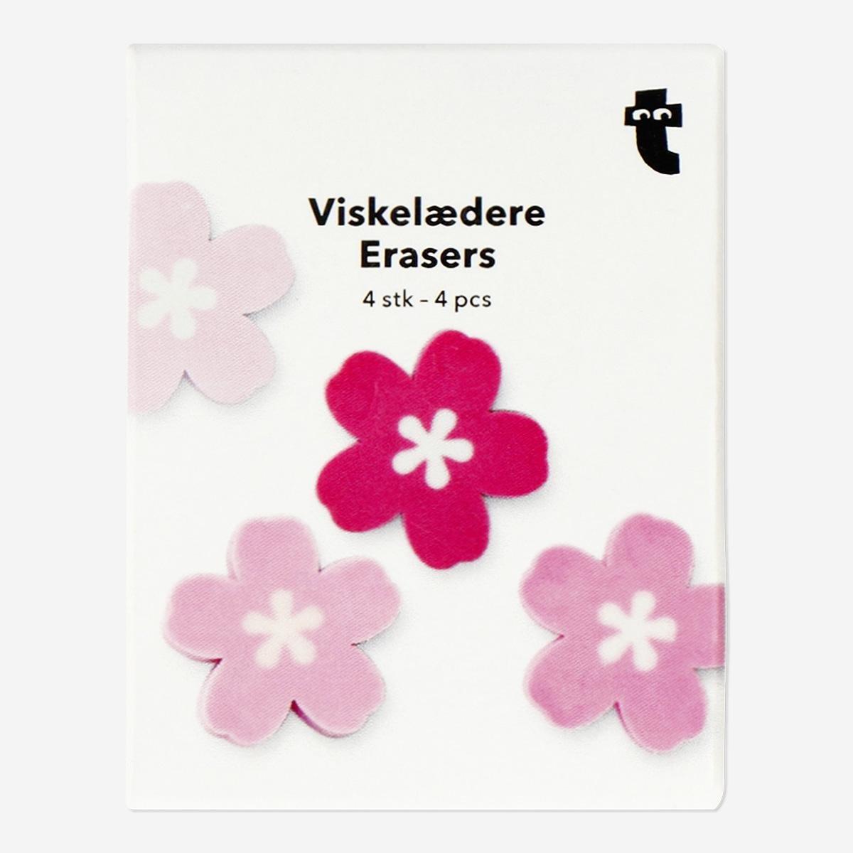 Pink Cherry Blossom Erasers - 4 Pcs