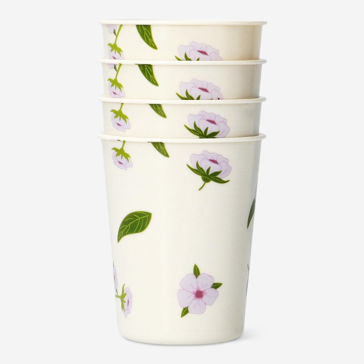 Multicolour Cherry Blossoms Reusable Cups - 4 Pcs