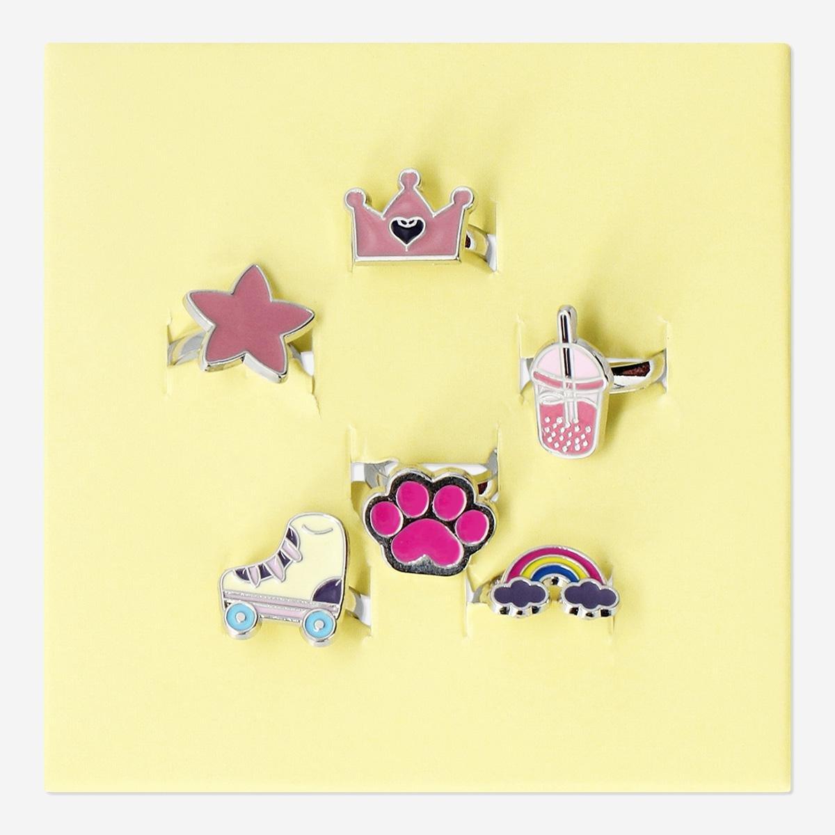 Multicolour Adjustable Rings - 6 Pcs