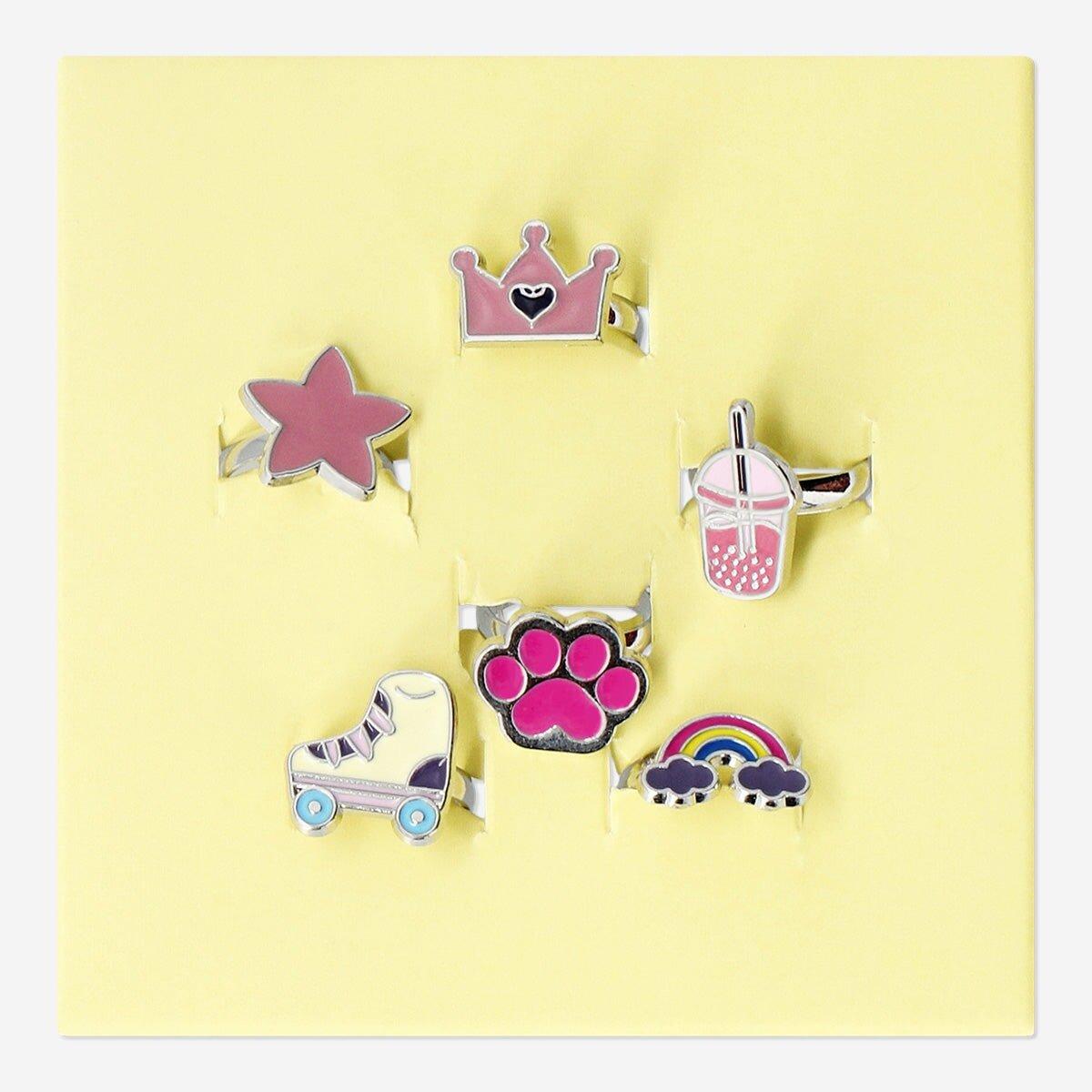 Multicolour Adjustable Rings - 6 Pcs