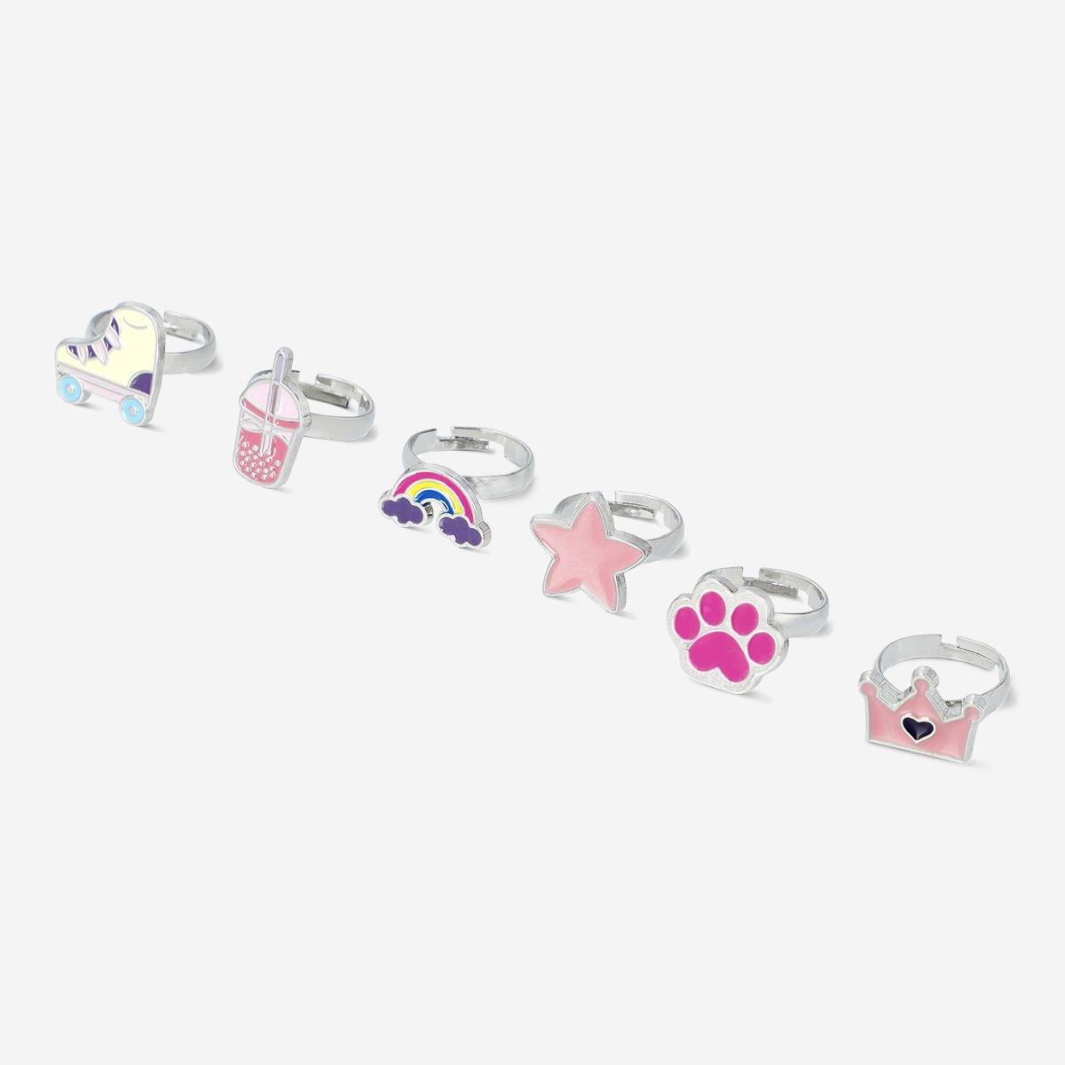 Multicolour Adjustable Rings - 6 Pcs
