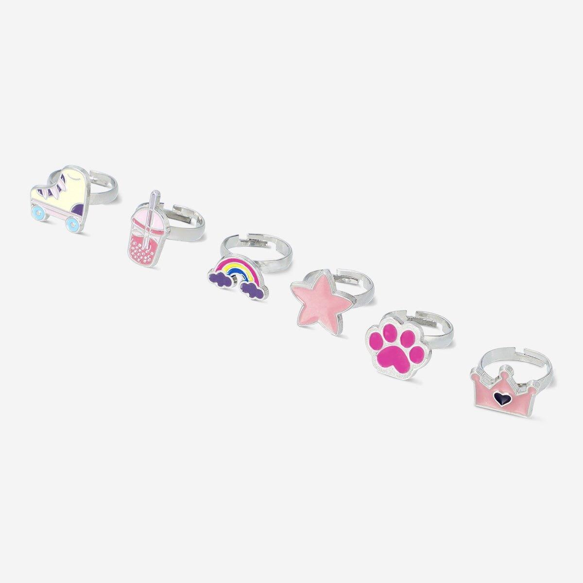 Multicolour Adjustable Rings - 6 Pcs