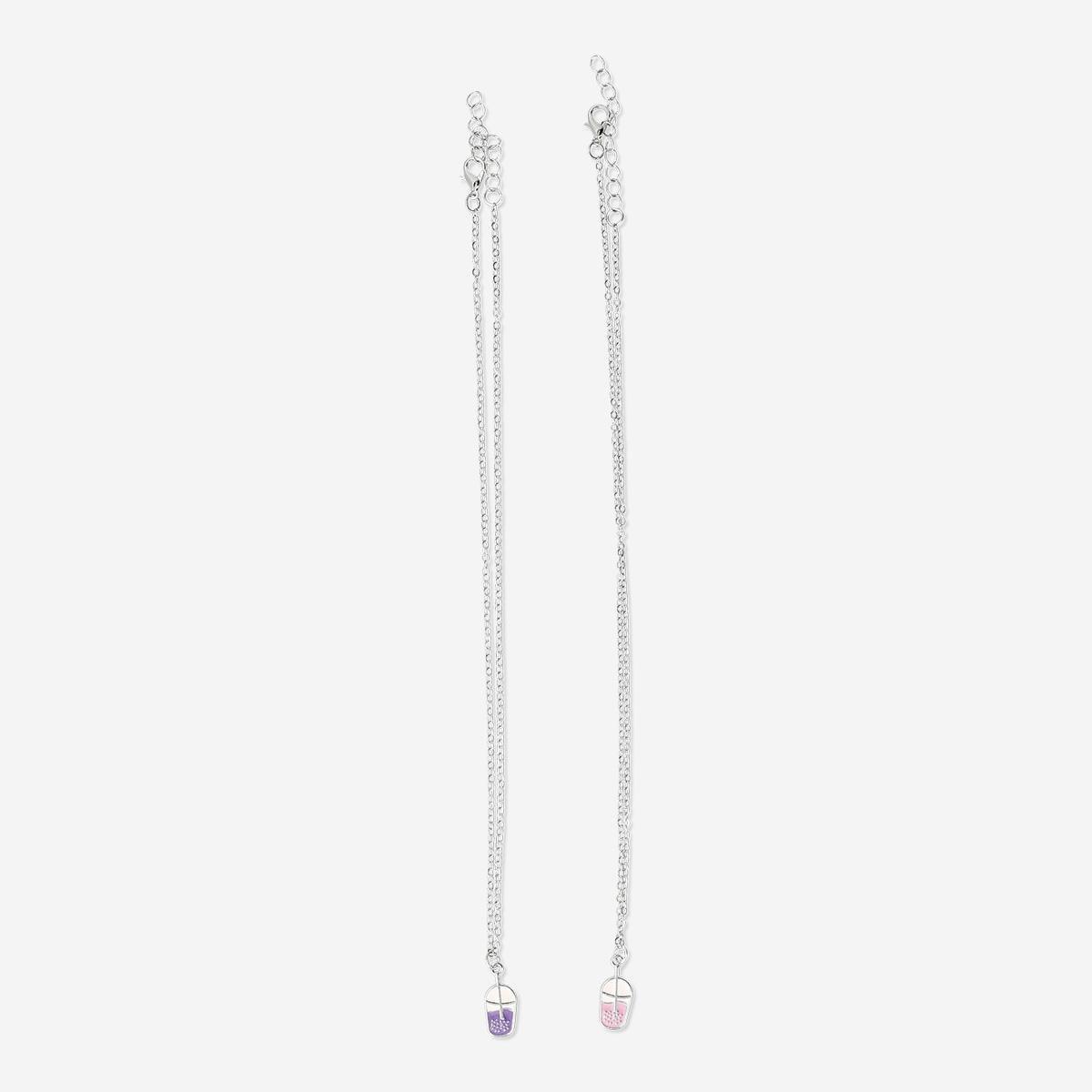 Silver Bubble Tea Friendship Necklaces - 2 Pcs