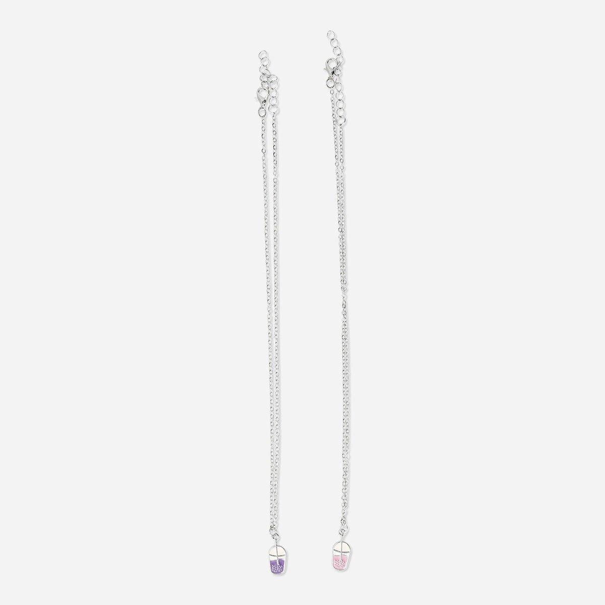 Silver Bubble Tea Friendship Necklaces - 2 Pcs