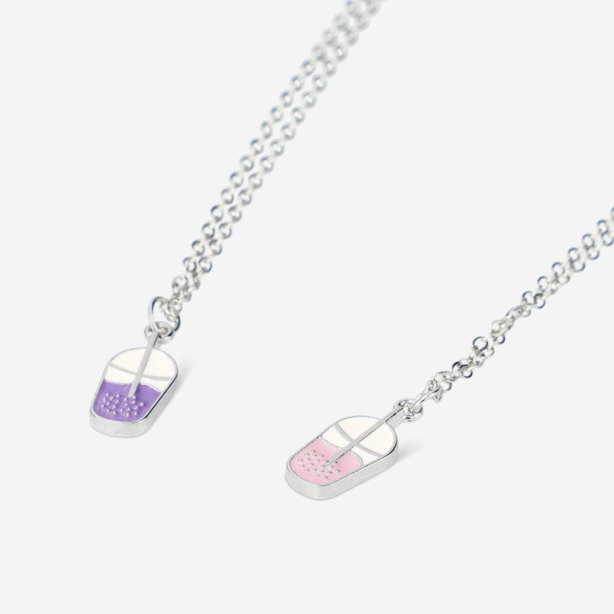 Silver Bubble Tea Friendship Necklaces - 2 Pcs
