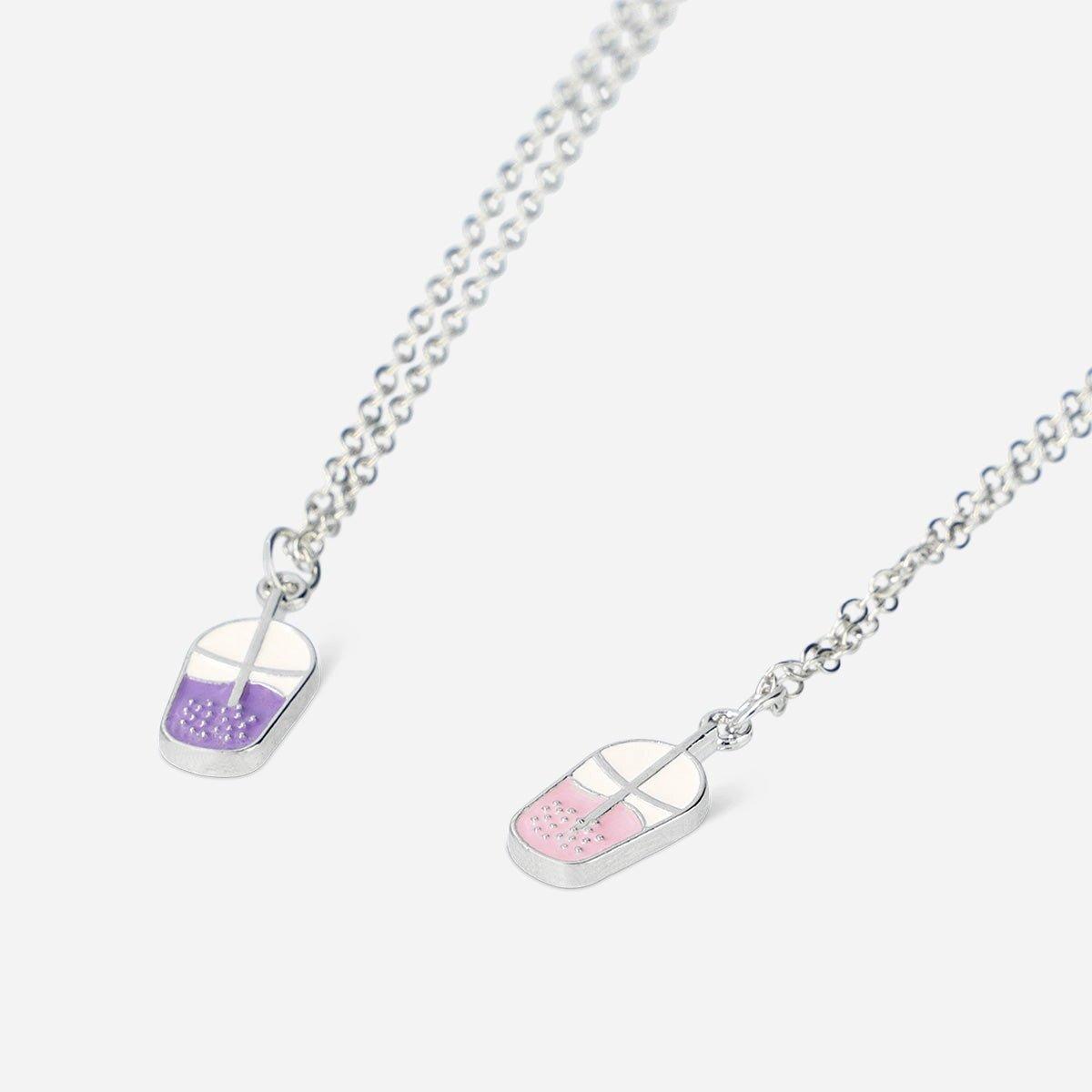 Silver Bubble Tea Friendship Necklaces - 2 Pcs