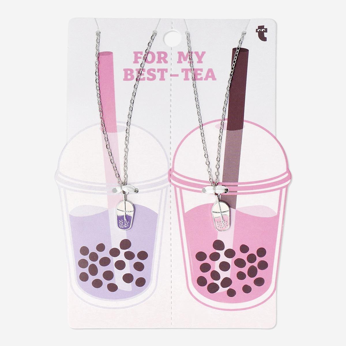 Silver Bubble Tea Friendship Necklaces - 2 Pcs