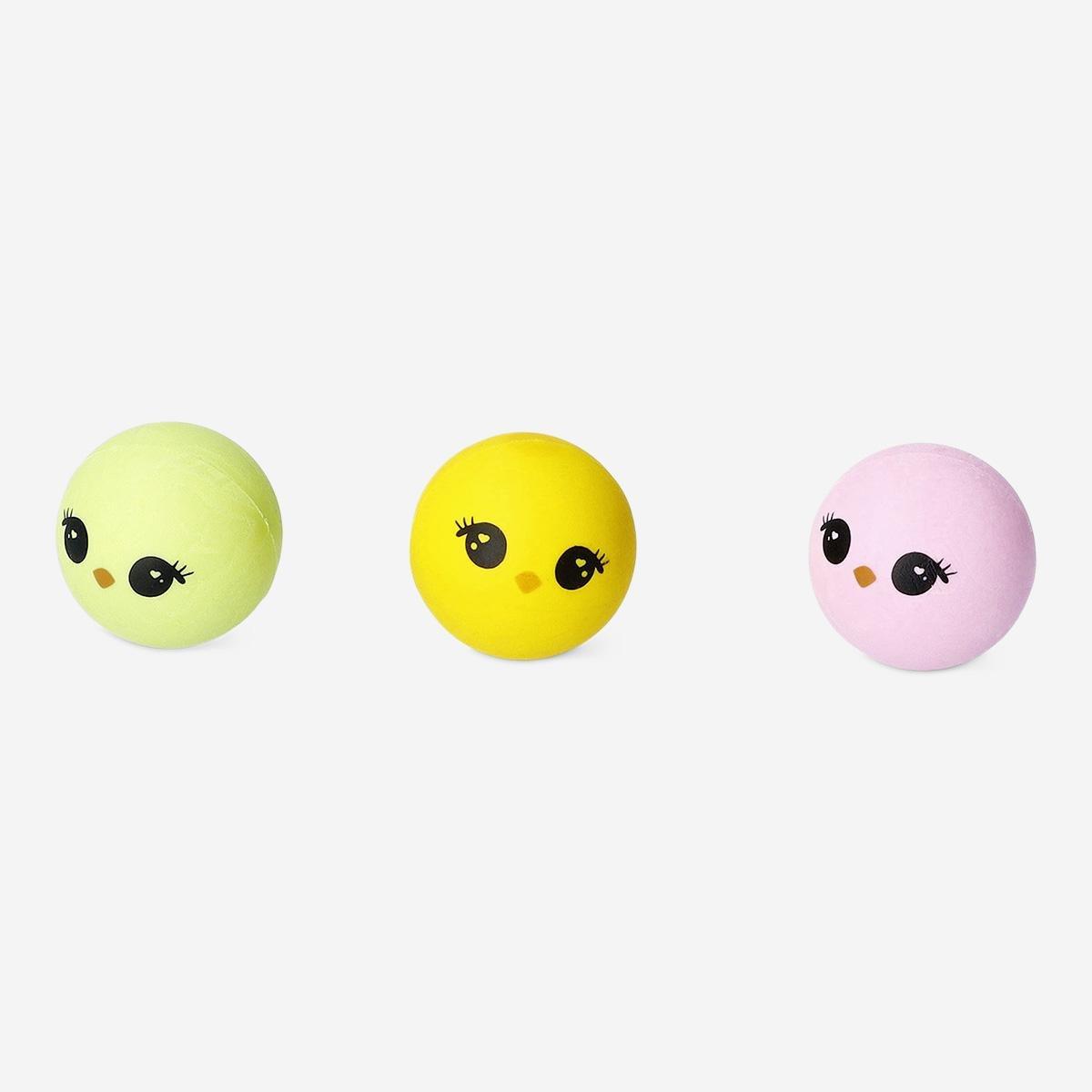 Multicolour Bouncing Chicken Shaped Erasers - 3 Pcs