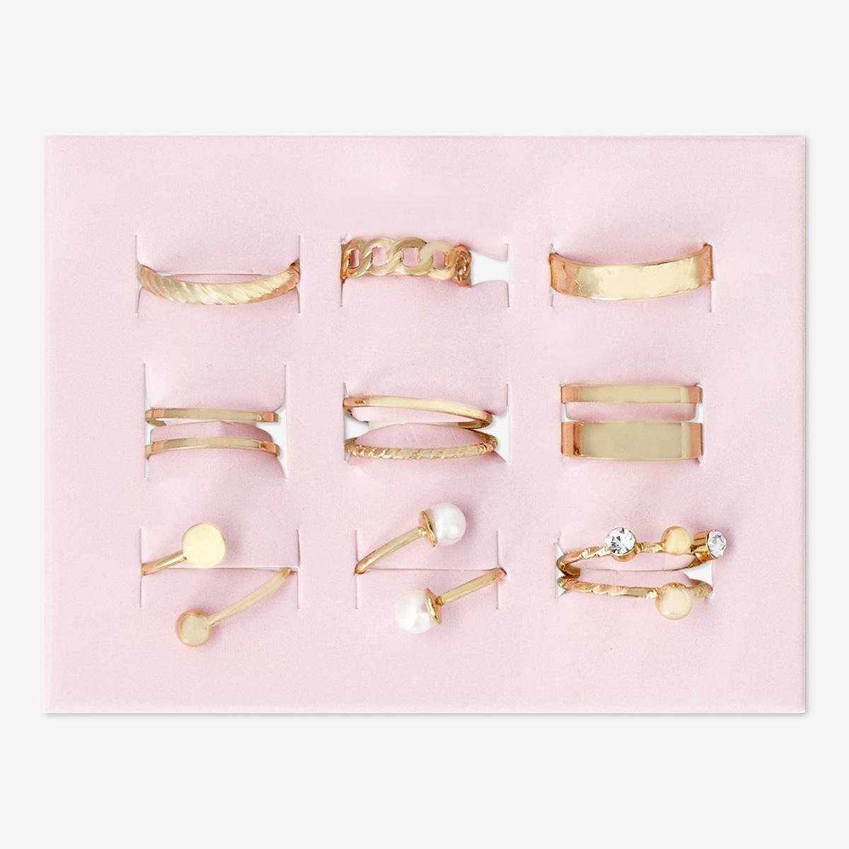 Gold Adjustable Gold Rings - 9 Pcs