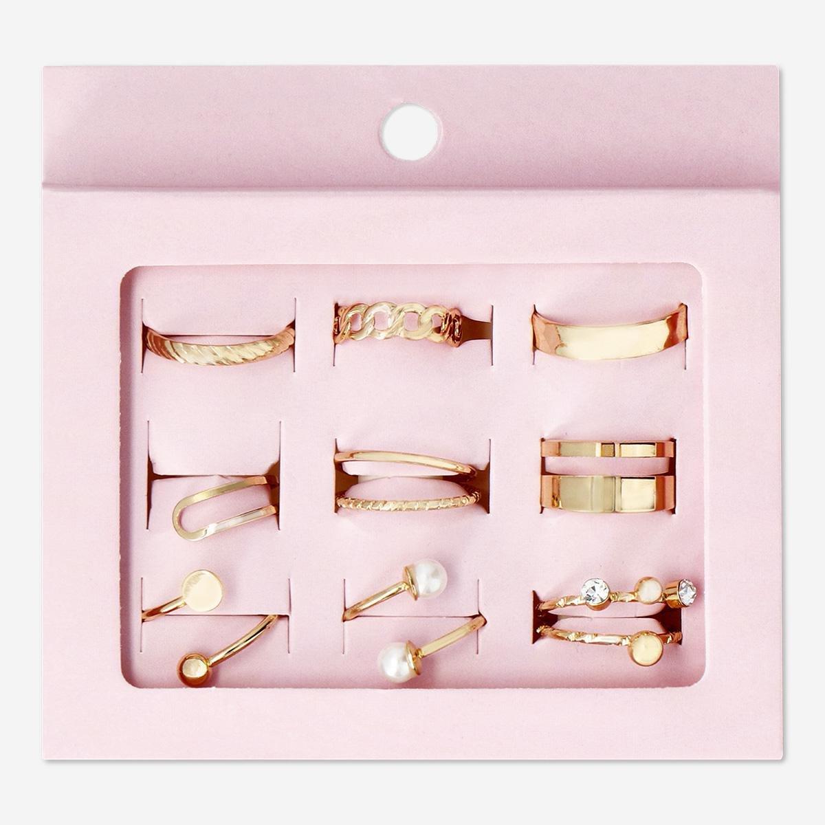 Gold Adjustable Gold Rings - 9 Pcs