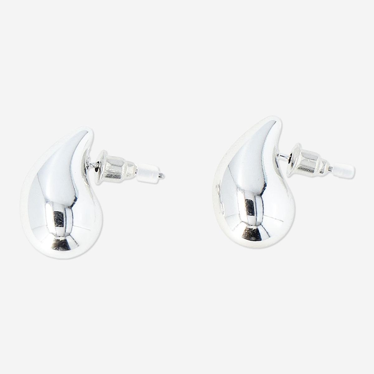 Silver Chunky Teardrop Earrings - 2 Pcs