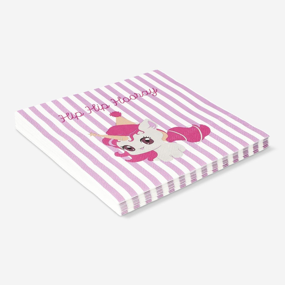 Pink Napkins With Birthday Unicorns - 16 Pcs