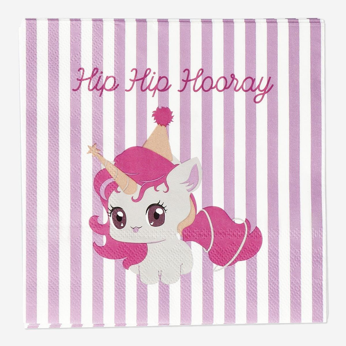 Pink Napkins With Birthday Unicorns - 16 Pcs