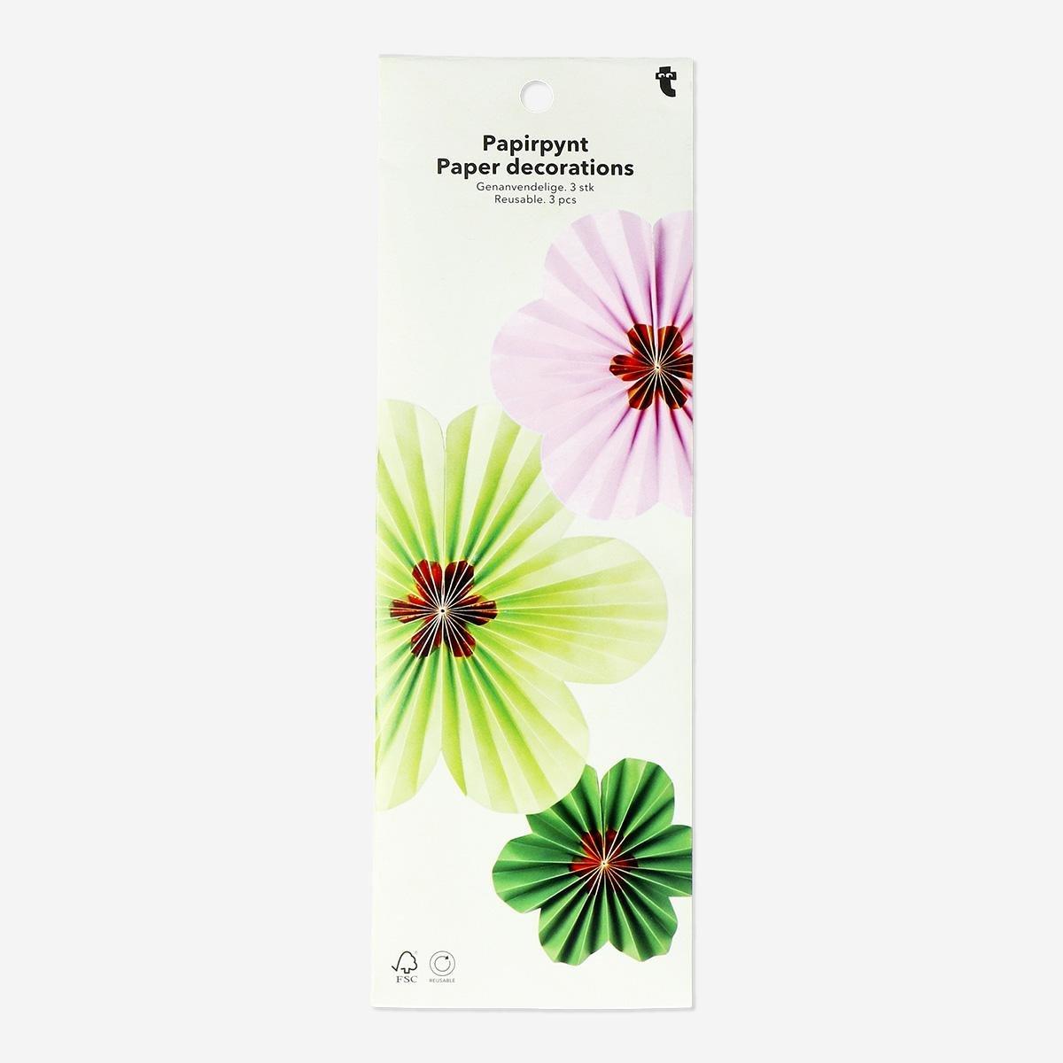 Multicolour Flower Paper Decorations - 3 Pcs