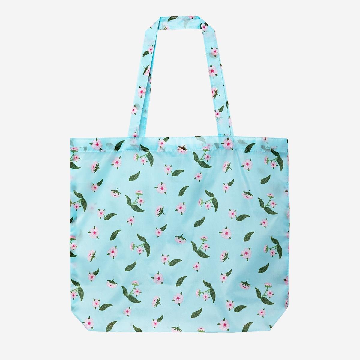 Blue Foldable Bag With Cherry Blossoms