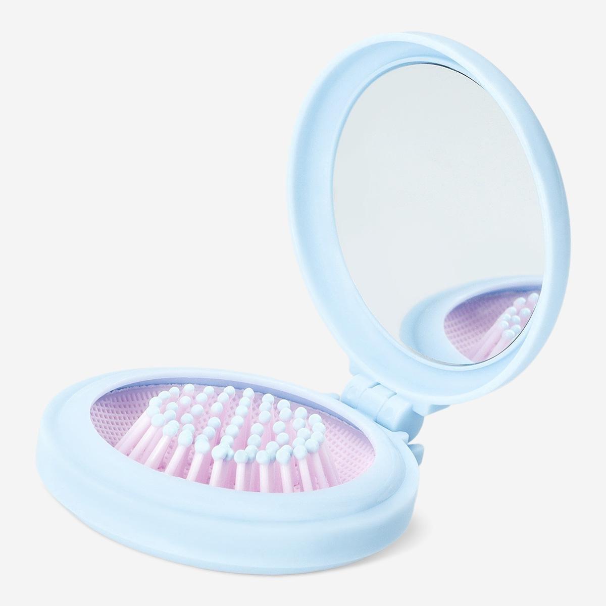 Multicolour Floral Foldable Hairbrush With Mirror