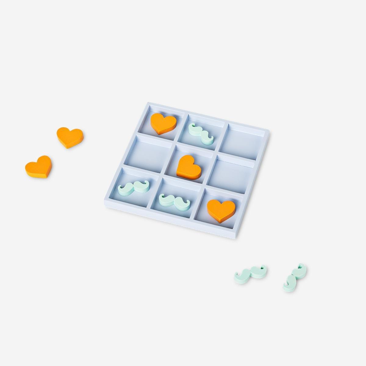 Multicolour Moustache And Heart Themed Tic-Tac-Toe