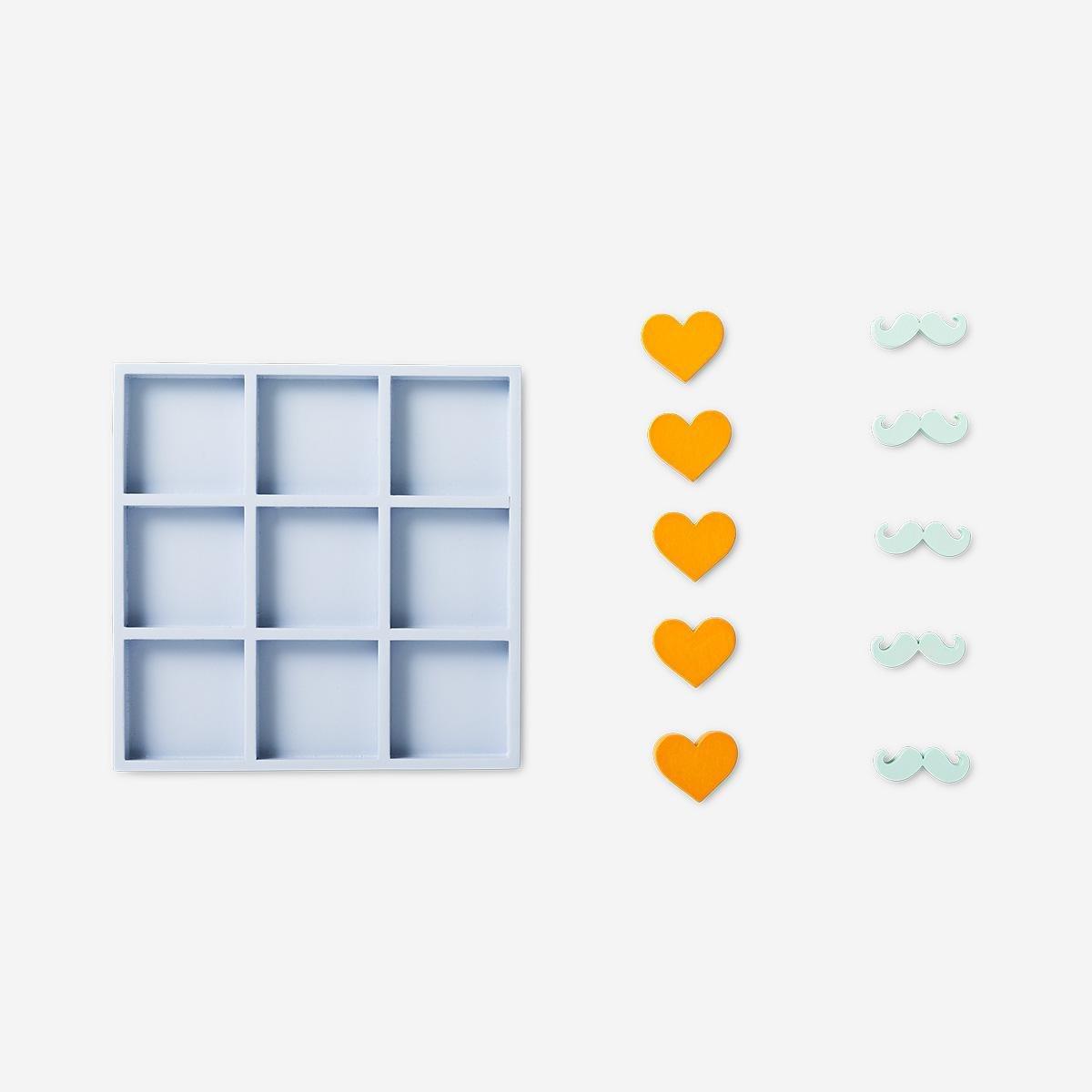 Multicolour Moustache And Heart Themed Tic-Tac-Toe