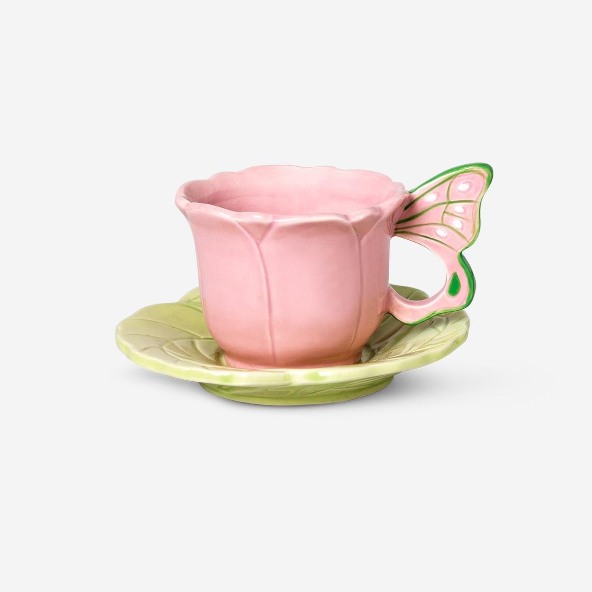 Multicolour Butterfly Mug With Saucer - 110 Ml