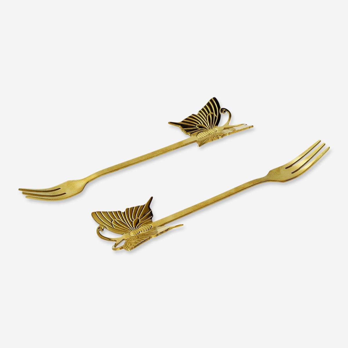 Gold Snack Forks With Butterflies - 2 Pcs