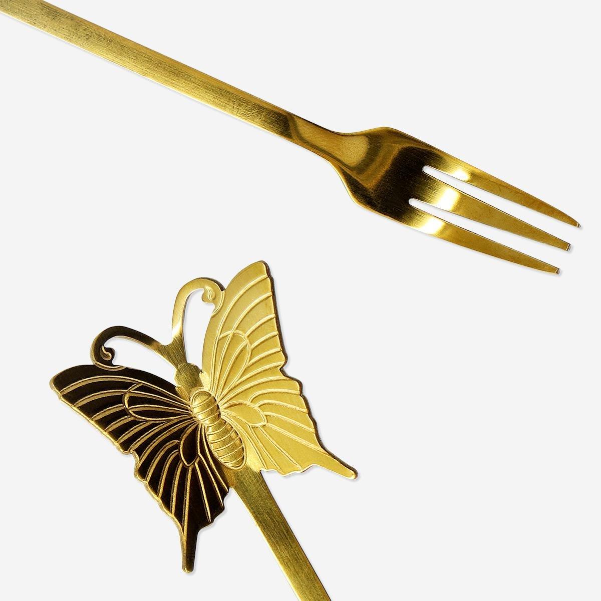 Gold Snack Forks With Butterflies - 2 Pcs