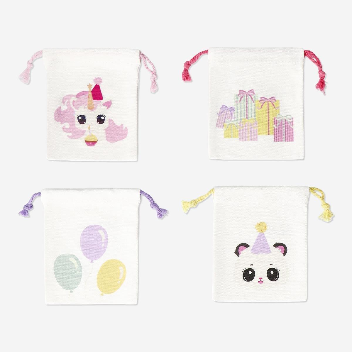 Multicolour Birthday Animals Cotton Gift Bags - 4 Pcs